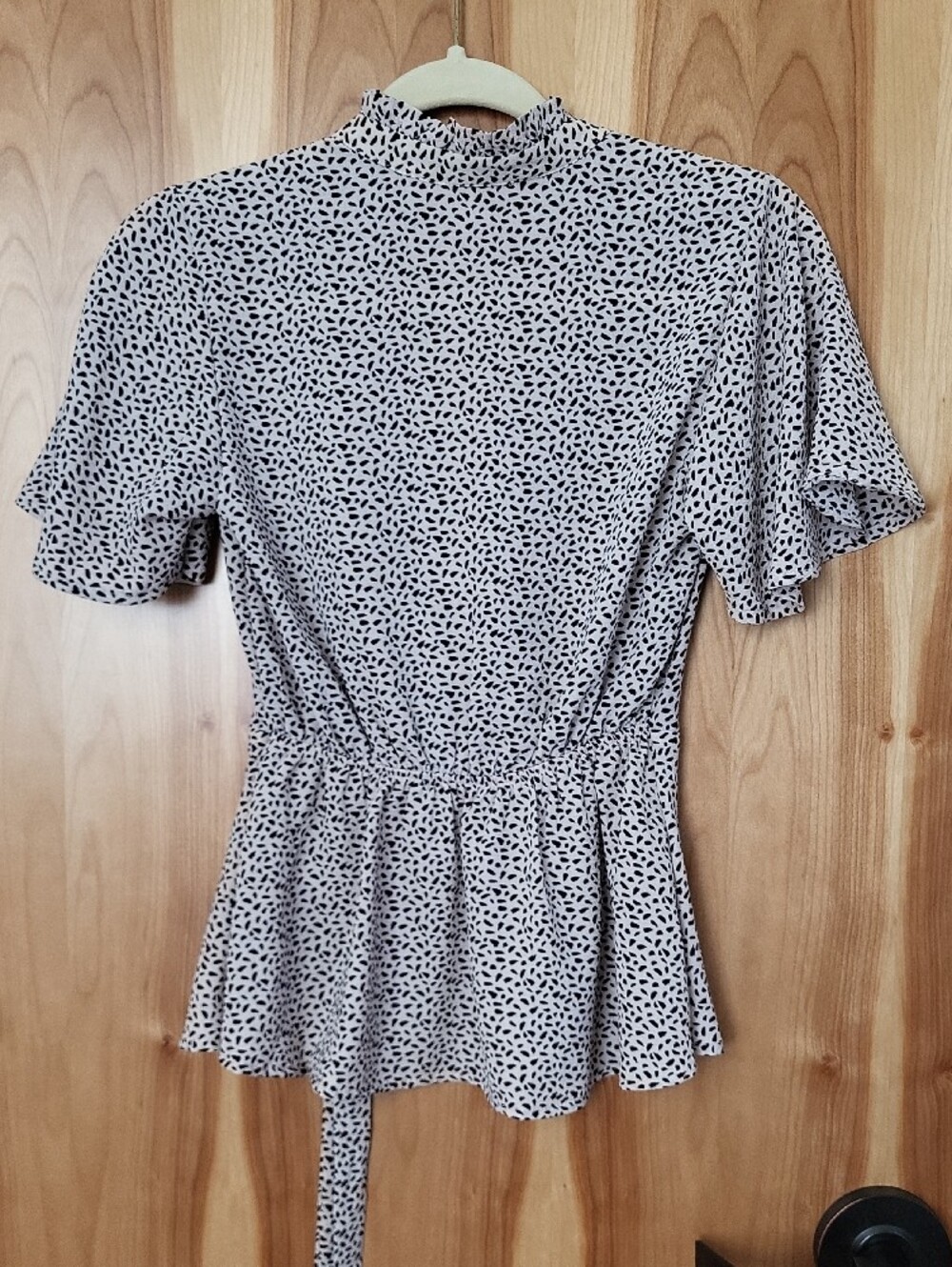 Monteau Light Pink Wrap Blouse with Black Dot Print - Picture 4 of 5